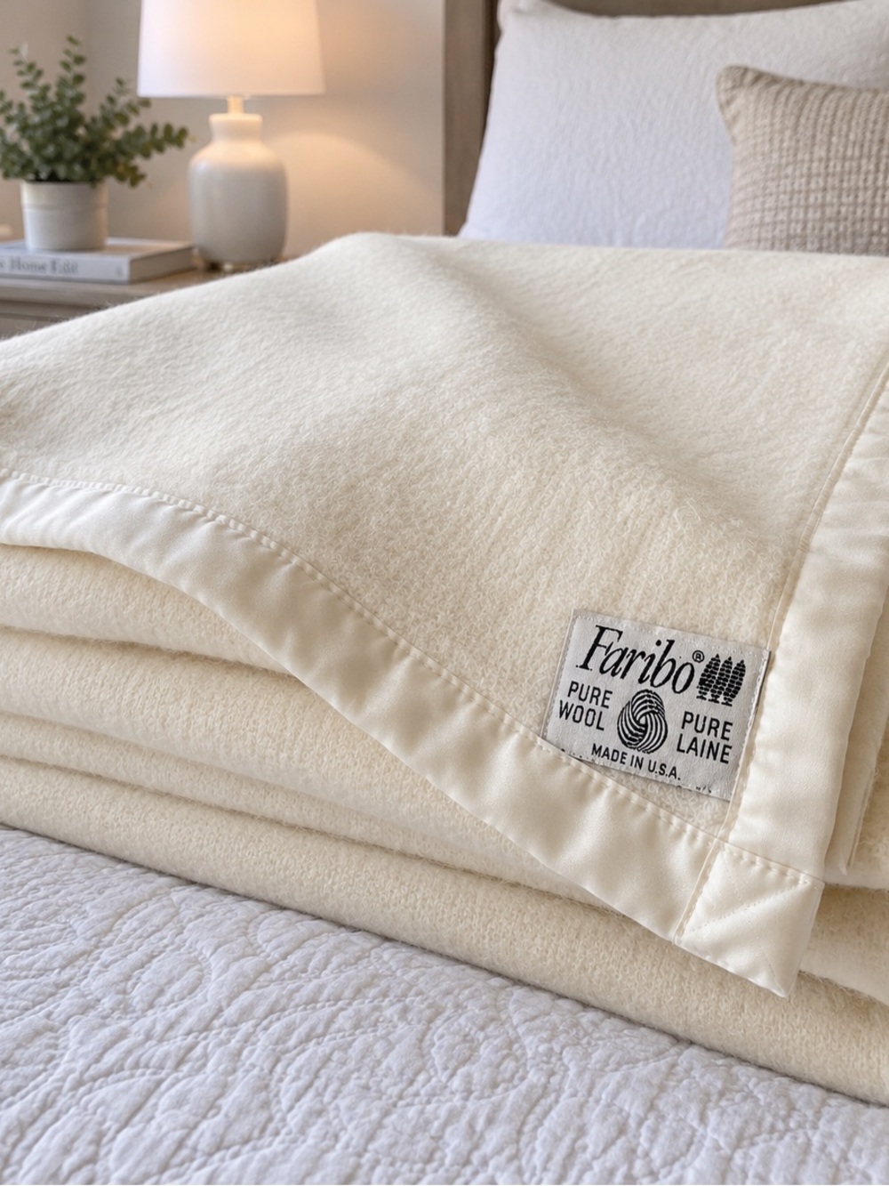 Faribo Pure Wool Cream Throw Blanket — Luxurious Softness